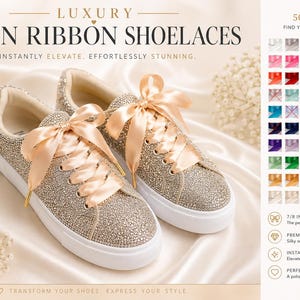 Luxury Satin Shoelaces | Custom Ribbon Shoe Laces with Metal Aglets | Double-Faced Satin | Wedding Prom Homecoming | Sold as Pair