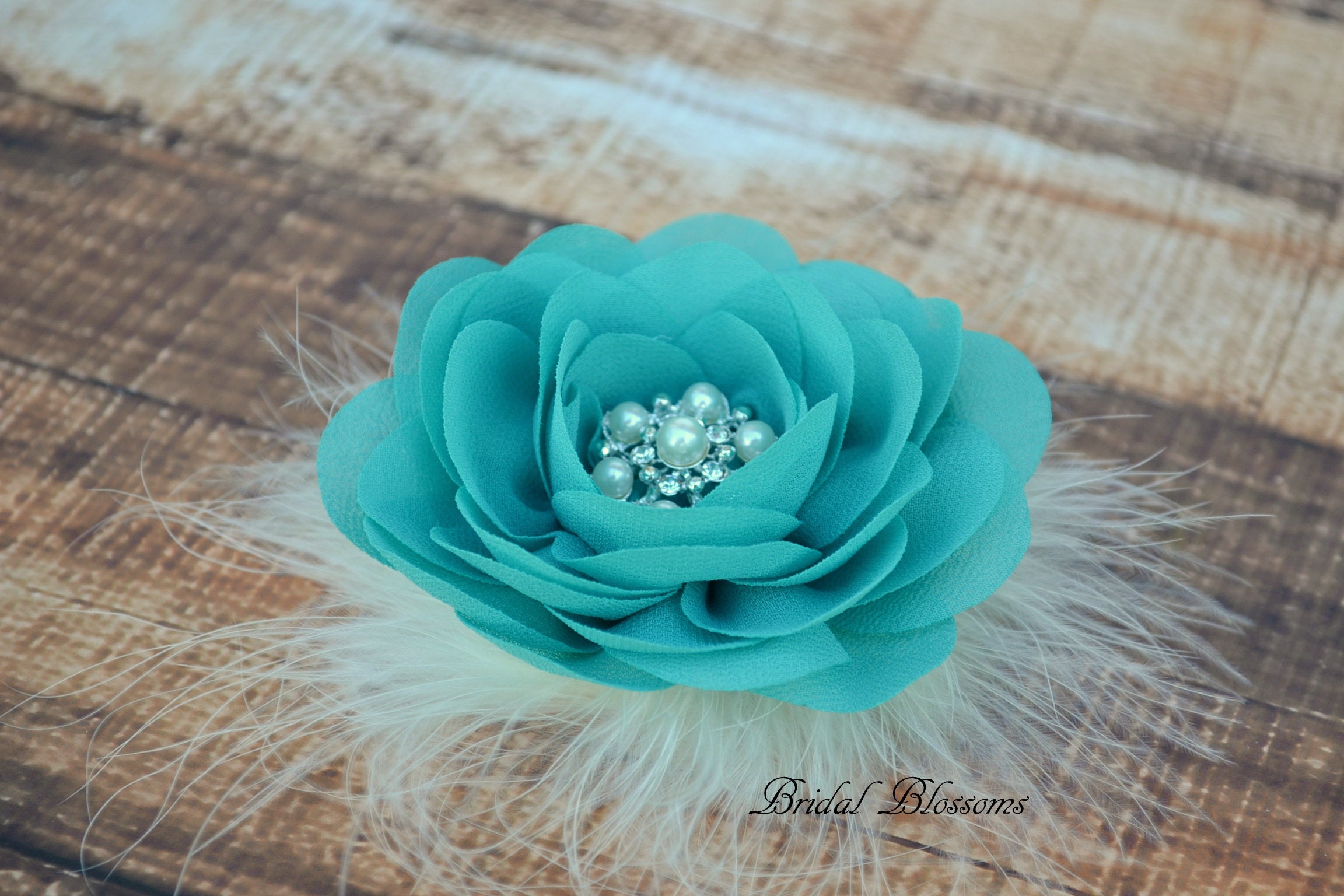 Turquoise Chiffon Flower Hair Clip Vintage Inspired Bridal Etsy