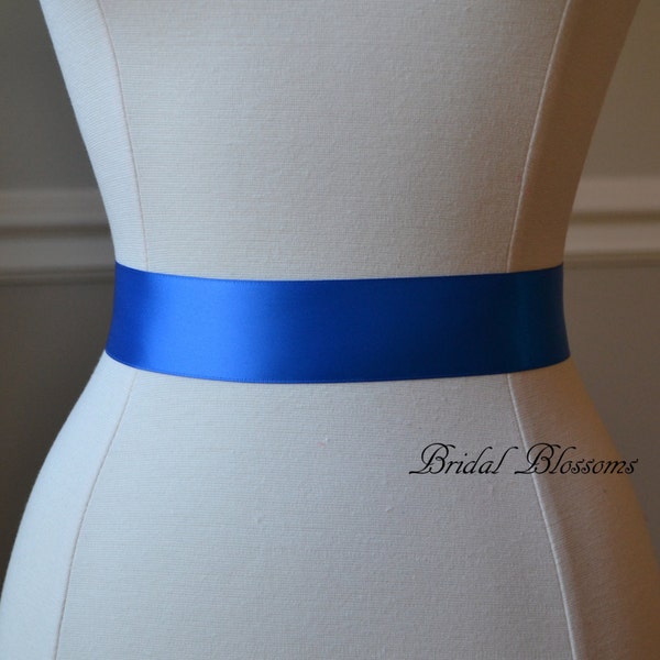 Royal Blue Satin Ribbon Bridal Sash Belt | Wedding Dress Sash | Ribbon Sash | Bridesmaids Flower Girl | Double Faced