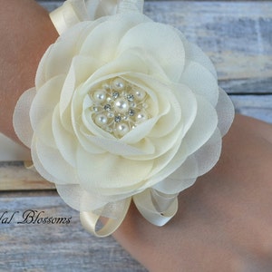 Ivory Chiffon Flower Wrist Corsage | Vintage Inspired Wedding Corsage | Elegant Wedding | Mother of the Bride | Flower Girl | Prom