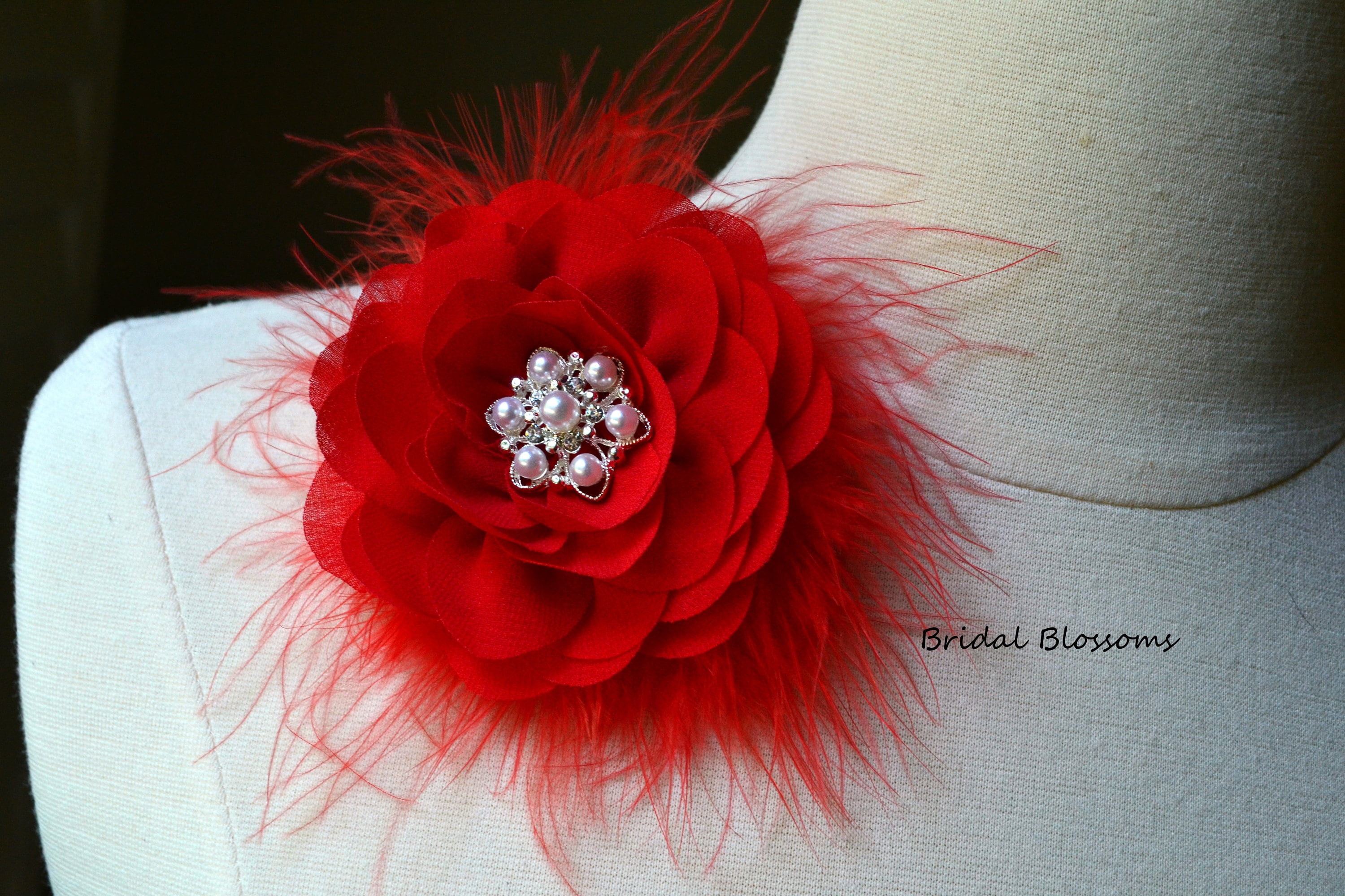 Red Chiffon Flower Brooch Corsage | Vintage Inspired Bridal