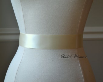 LUXURY Ivory Satin Ribbon Bridal Sash Belt | Wedding Dress Sash | Ribbon Sash | Bridesmaids Flower Girl | Double Faced | Cream