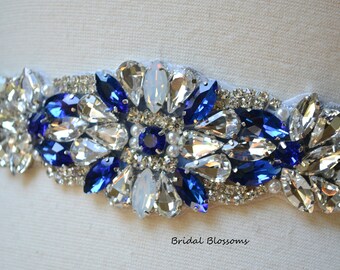 8991 Royal Bluerhinestone Belts For Women Flowers Pearl Crystal Beaded ROYAL BLUE BLING WESTERN RHINESTONE CRYSTAL FASHION GENUINE  main image 3