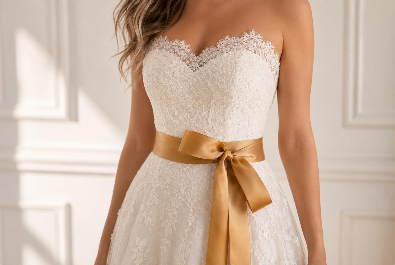 wedding dress gold sash Classic Antique Elegant Double-Faced Ribbon Bridal Top5-US