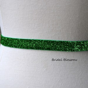 Emerald Green Shimmer Skinny Elastic Belt | Bridal Bridesmaid | Glitter Sash | Thin Dress Belt Wedding Bridal Accessories Prom Belts
