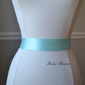 Aqua Satin Ribbon Bridal Sash Belt | Wedding Dress Sash | Ribbon Sash | Bridesmaids Flower Girl | Double Faced