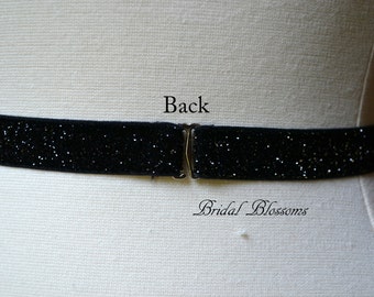 EVELYN Black Flower Shimmer Skinny Elastic Belt Bridal