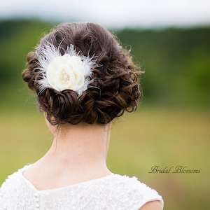 BEST SELLER - Ivory Chiffon Flower Hair Clip | Vintage Inspired Bridal Hair Piece | Fascinator | Girl Feathers Pearl Rhinestone