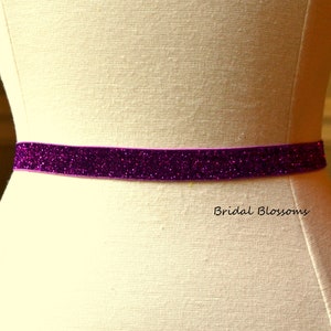 Purple Glitter Elastic Belt - Custom No Shed Sparkle Waist Belt for Bridal, Bridesmaids, Flower Girls, Prom & Party Dresses