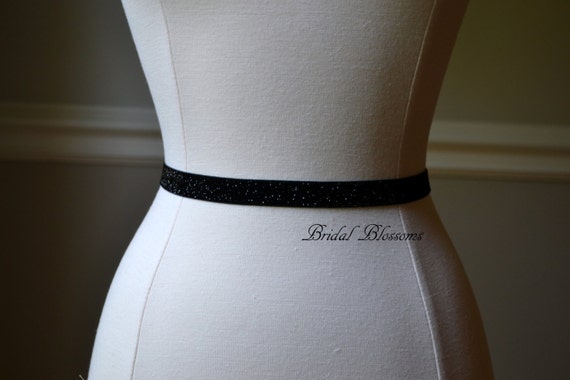 ABIGAIL Black Shimmer Skinny Elastic Belt Bridal Bridesmaid