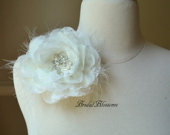 Grand corsage vintage avec broche en mousseline de soie | Robe de mariée en strass | Pochette à acheter avec une broche fleurie | Épingle de mariée blanche crème ivoire