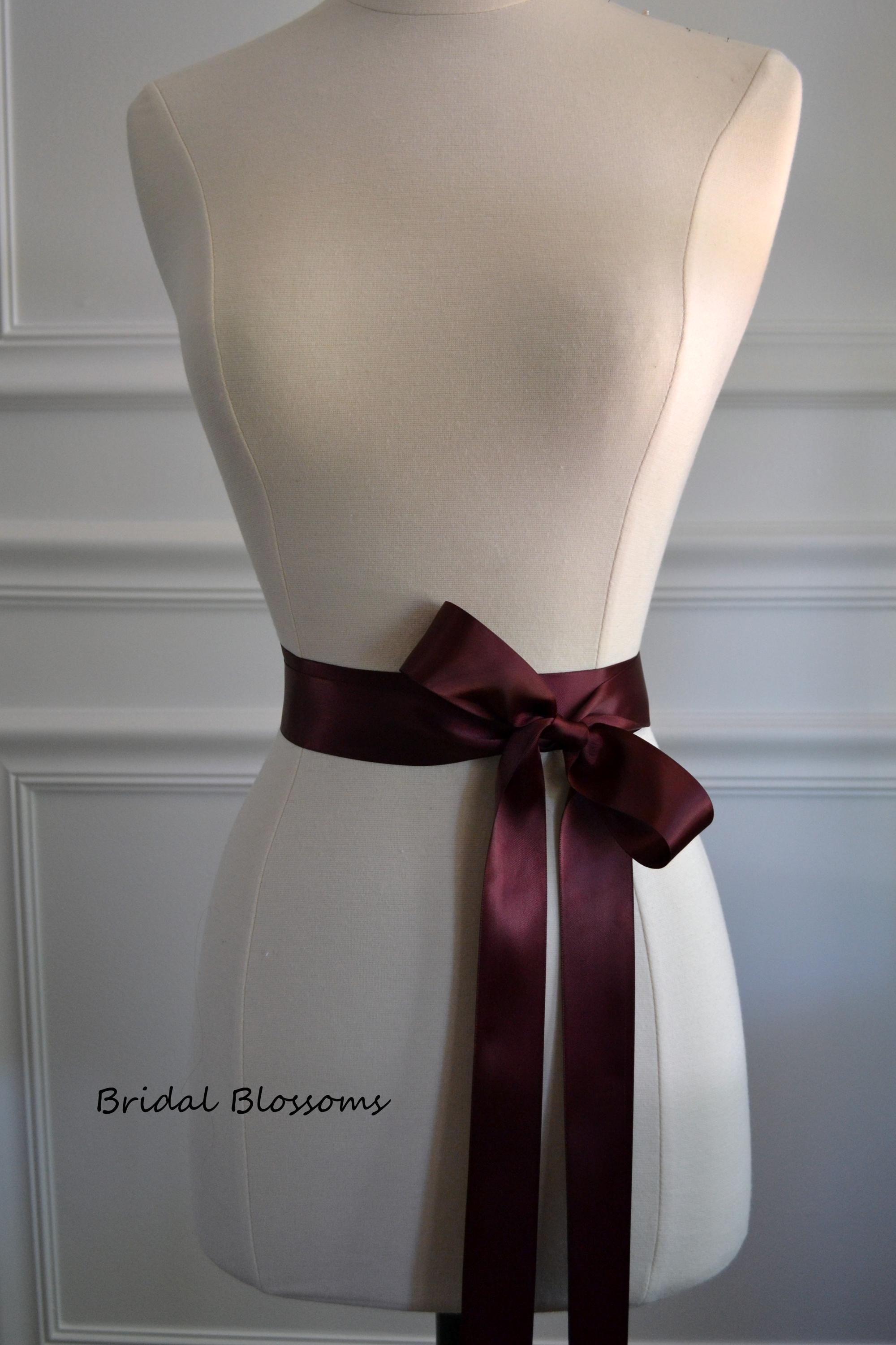 Burgundy Elegant Double-Faced Ribbon Bridal Sash - Custom Color Belt for Wedding Dress, Bridesmaids, or Flower Girls - Dark Autumn Red Burgundy Elegant Double-Faced Ribbon Bridal Sash - Custom Color Belt for Wedding Dress, Bridesmaids, or Flower Girls - Dark Autumn Red