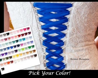 Lots of Colors Available | White Bridal Corset Replacement Satin Ribbon | Wedding Dress Back laces | 7/8" Lace Up | Metal Tips aglets
