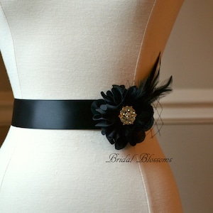 black chiffon sash for dress Black Flower Girl Sash, Satin Rose Belt, Chiffon Lace Flower Sash, Rhinestone Bridal Sash, Wedding Dress Belt, Girls Formal Sash, Photo Prop