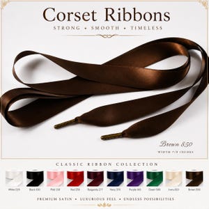 Lots of Colors Available | Brown Bridal Corset Replacement Satin Ribbon | Wedding Dress Back laces | 7/8" Lace Up | Metal Tips aglets