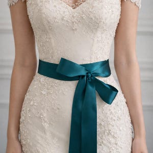 1968 Teal Wedding Belt For Bride Dress- Dress Plain Bridal Belts Teal Bridal Sash, Teal Wedding Belt, Bridesmaid Belt  main image 3