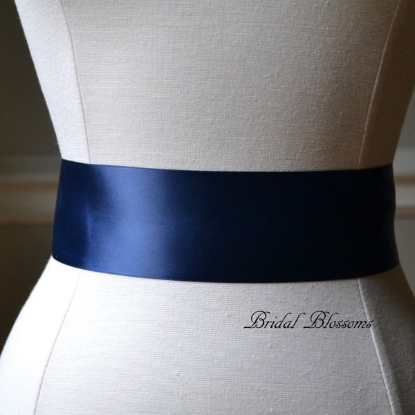 2.25" Wide Navy Blue Satin Ribbon Bridal Sash Belt | Ceinture de robe de mariée | Ceinture de ruban | Demoiselles d'honneur Flower Girl | Double Face