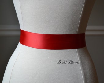 Faja nupcial de cinta roja elegante de doble cara: cinturón de color personalizado para vestido de novia, damas de honor o niña de las flores - Navidad