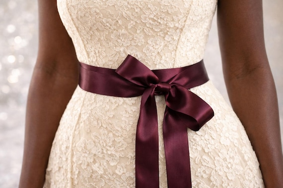 burgundy dress sash The Sasha Satin Dress with Sash French Navy / 2