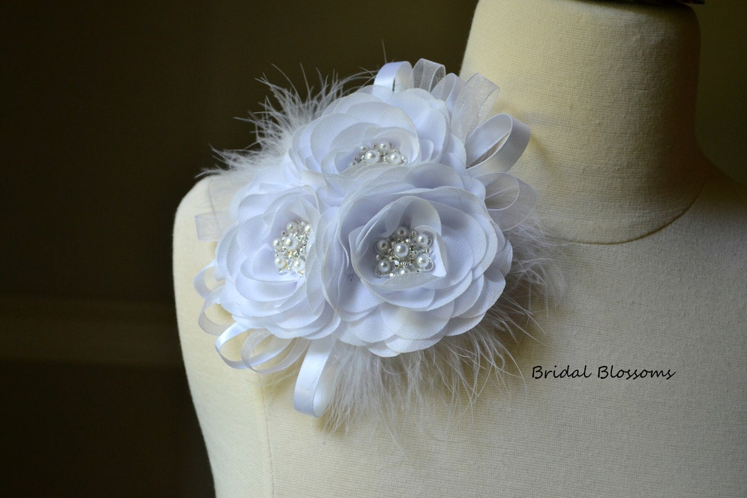 Large White Vintage Inspired Flower Brooch Corsage Wedding Dress Flower
