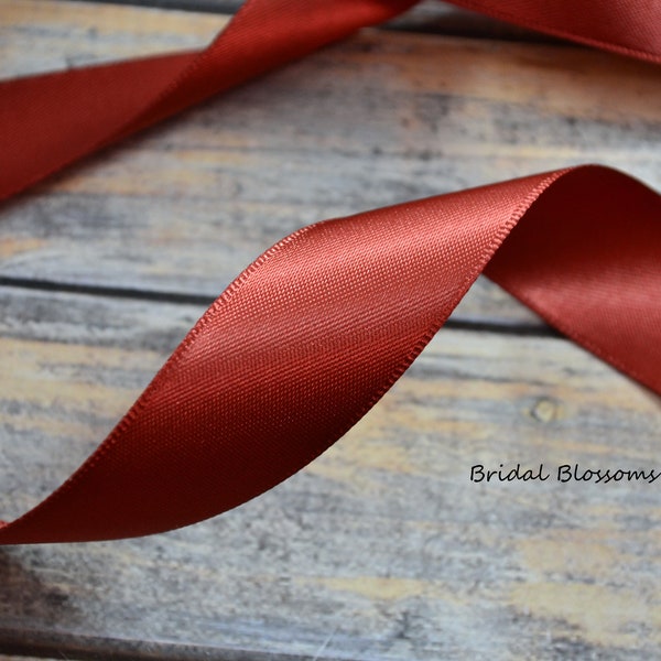 Rust Satin Ribbon Bridal Sash Belt | Wedding Dress Sash | Ribbon Sash | Bridesmaids Flower Girl | Double Faced Dark Rust Burnt Orange