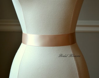 LUXURY Blush Satin Ribbon Bridal Sash Belt | Wedding Dress Sash | Ribbon Sash | Bridesmaids Flower Girl | Double Faced