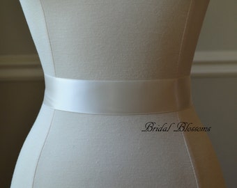 LUXURY Bridal White / Light Ivory Satin Ribbon Bridal Sash Belt | Wedding Dress Sash | Ribbon Sash | Bridesmaids Flower Girl | Double Faced