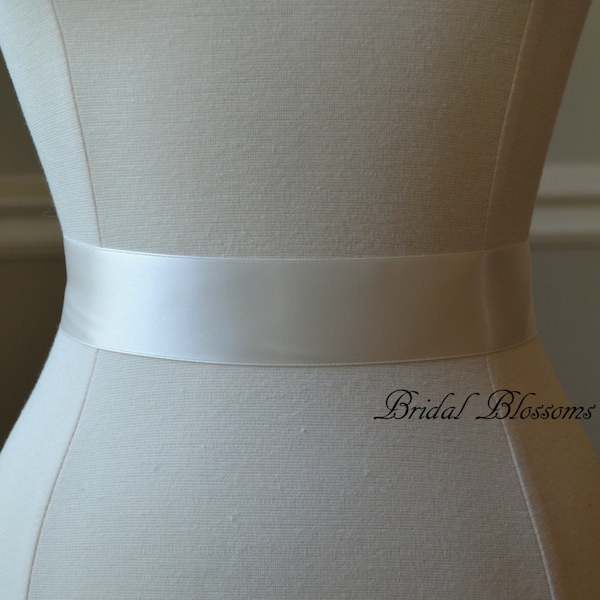 LUXURY Bridal White / Light Ivory Satin Ribbon Bridal Sash Belt | Wedding Dress Sash | Ribbon Sash | Bridesmaids Flower Girl | Double Faced