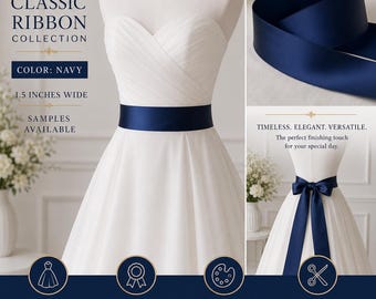 navy blue sash for wedding dress Narrow Navy Satin Sash Belt by Satin Swank