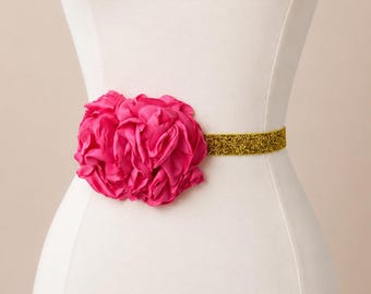 hot pink belt for dress Flower Gold Shimmer Skinny Elastic | Bridal Bridesmaid | Glitter Sash | Thin Belt | Wedding Prom Belts pink belt men