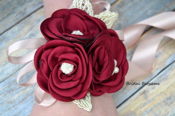 Champagne  Wrist Corsage Prom Or Wedding Flowers Foam Rose Bride Maid Mother 