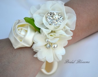 BEST SELLER Ivory Chiffon Satin Flower Wrist Corsage | Vintage Inspired Wedding | Mother of the Bride | Bridal Shower | Easter | Boutonniere