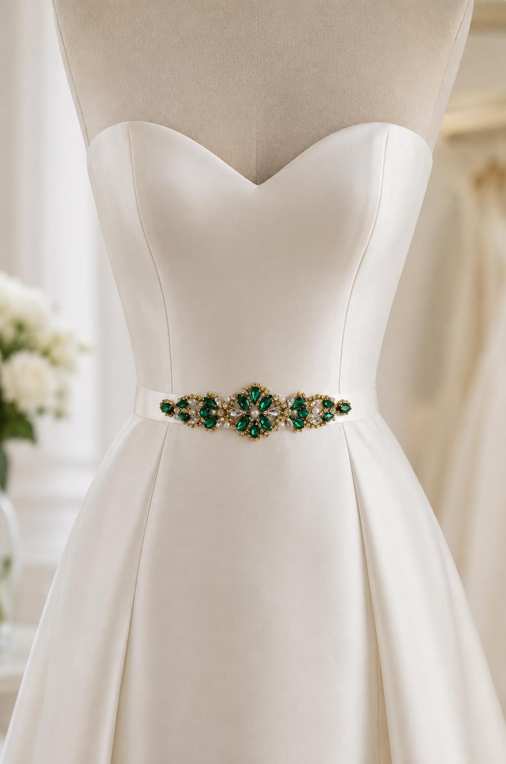 emerald green belt for dress Bridal Off the Shoulder 3D Material:silk beginner sewing patterns Prom dress The lace is soft