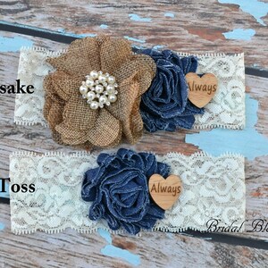 Blue Lace Bridal Garter Set With Flowers - Stretch Wedding Garter For Bride & Girls