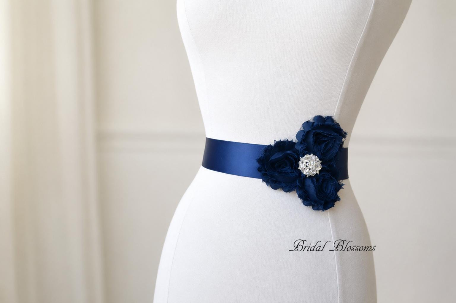 Navy Satin Dress Ribbon Belt