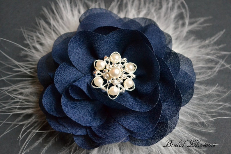 Navy Blue Chiffon Flower Hair Clip Vintage Inspired Bridal ...
