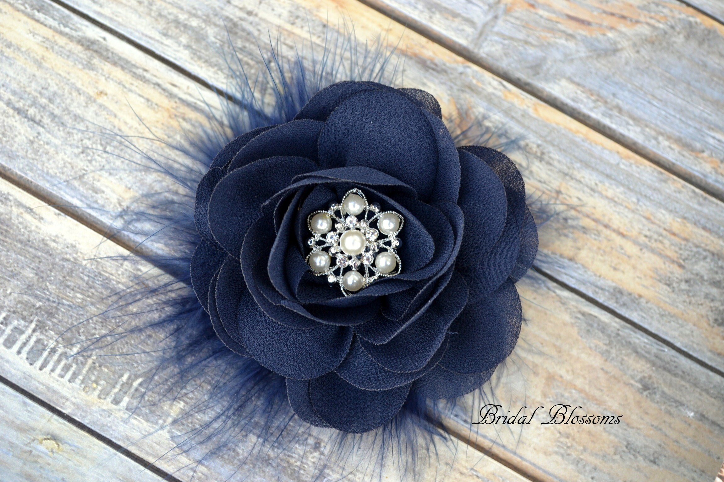 Navy hair flower clips top