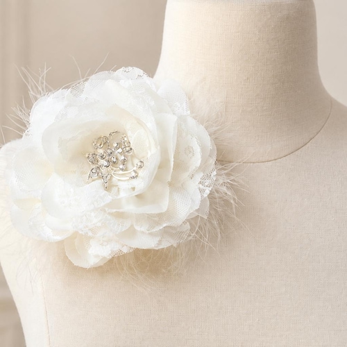 Large Vintage Inspired Chiffon Lace Brooch Corsage | Wedding Dress Rhinestone | Clutch Purch Flower Brooch | Ivory Cream Bridal White Pin