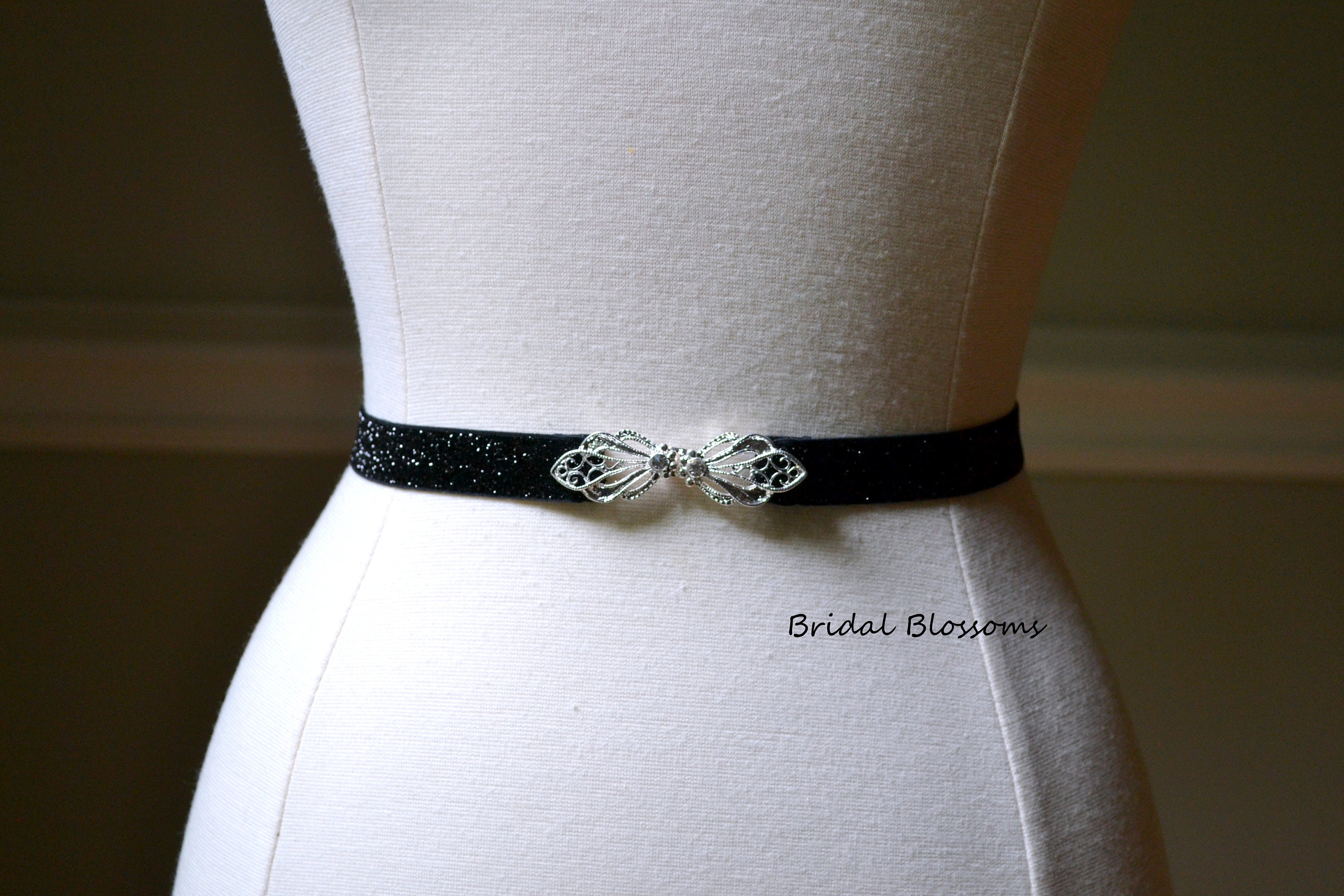 Black Silver Tone Shimmer Skinny Elastic Belt with Rhinestone Buckle | Bridal Bridesmaid | Glitter Belt | Thin Dress Belt | Prom Belts Black Silver Tone Shimmer Skinny Elastic Belt with Rhinestone Buckle | Bridal Bridesmaid | Glitter Belt | Thin Dress Belt | Prom Belts