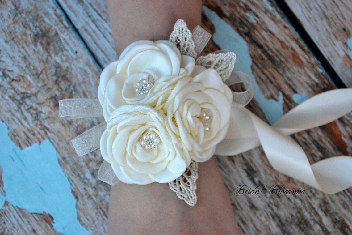 Dark Red Black Flower Wrist Corsage Vintage Inspired Wedding | Etsy