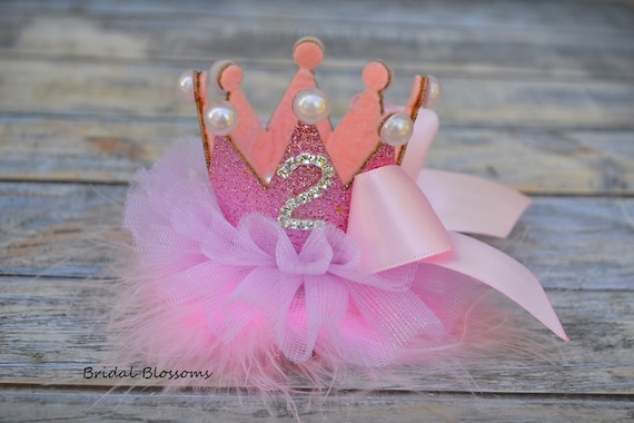 Birthday Glitter Tulle Flower Crown Headband OR Hair Clip