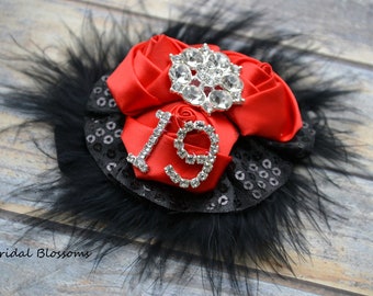 2024 Black Red Satin Flower Wrist Corsage & Boutonniere Set | Sequin Feather Elastic Wristlet Prom Homecoming Gatsby Inspired Homecoming