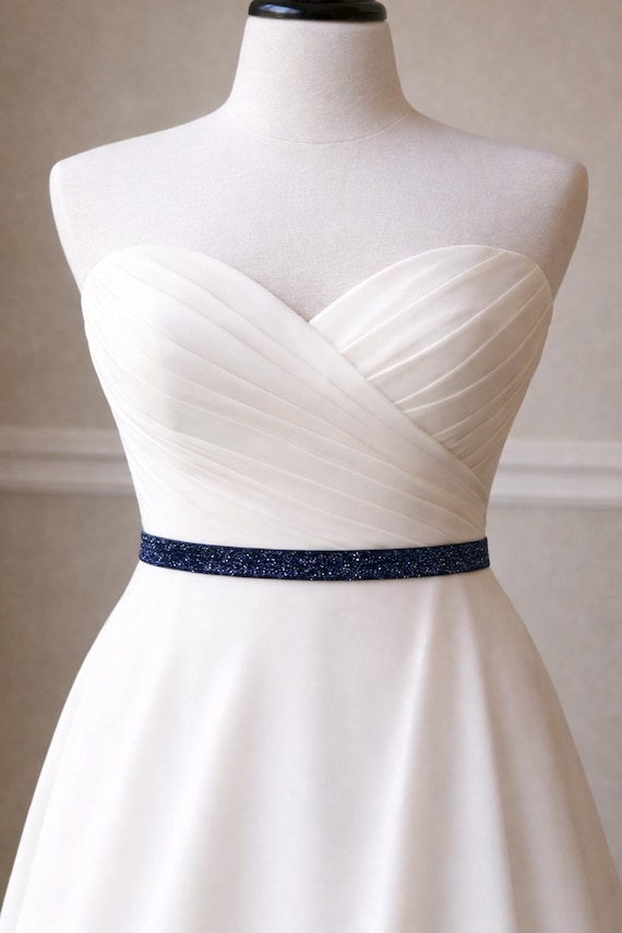 Navy Blue Gray Shimmer Skinny Elastic Belt | Bridal Bridesmaid | Glitter Sash | Thin Dress Wedding Bridal Accessories Prom Belts