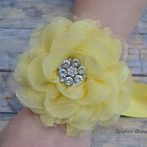 Light Yellow Chiffon Lace Flower Wrist Corsage | Wedding Corsage | Elegant Wedding | Mother of the Bride | Prom