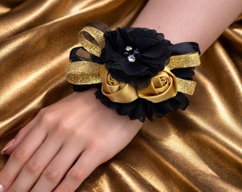 prom bouquet for black and gold dress Prom Corsage And Boutonniere Set: Choose Your Colors prom black and gold bouquet
