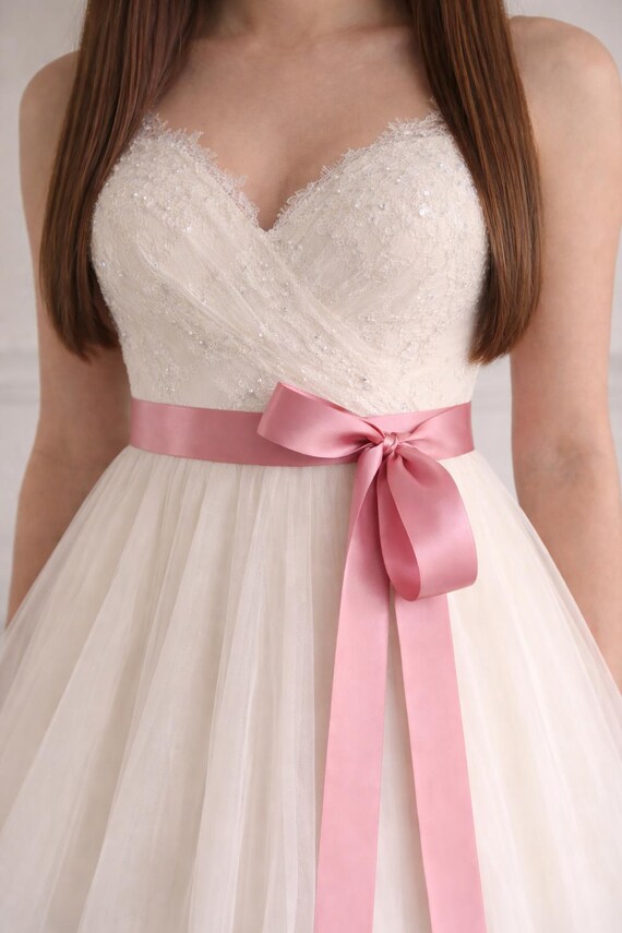 rose gold dress sash Narrow Rose Gold Satin Sash Belt by Satin Swank