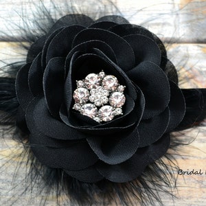 Black Chiffon Flower Brooch or Wrist Corsage | Vintage Inspired Bridal Corsages | Pin On Rose Mother Grandmother Wedding Feather Corsage