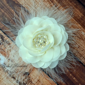 BEST SELLER Ivory Chiffon Flower Hair Clip Vintage Inspired Bridal Hair Piece Fascinator Flower Girl Feathers Pearl Rhinestone image 2