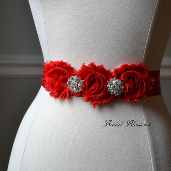 ISLA Red vintage Inspiré Ceinture nuptiale | Ceinture de robe de mariée en mousseline de soie minable | Ruban de ceinture nuptiale | Demoiselles d’honneur | Noël en strass