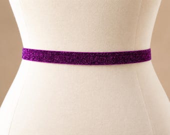 Purple Glitter Elastic Belt - Custom No Shed Sparkle Waist Belt for Bridal, Bridesmaids, Flower Girls, Prom & Party Dresses